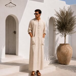 Men's Beige Linen Kaftan