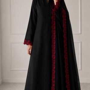 Elegant Black Kurta Set with Red Lace Detailing