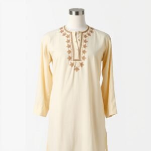 Linen Kurta with Neckline Embroidery